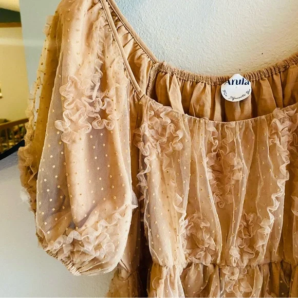 ARULA NWT Latte Lace Swiss Dot Babydoll Dress - Picture 3 of 7